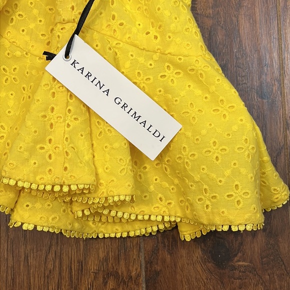KATRINA GRIMALDI Lila Eyelet Mini Dress in Yellow Short Sleeve NEW WITH TAG XS - Picture 15 of 16